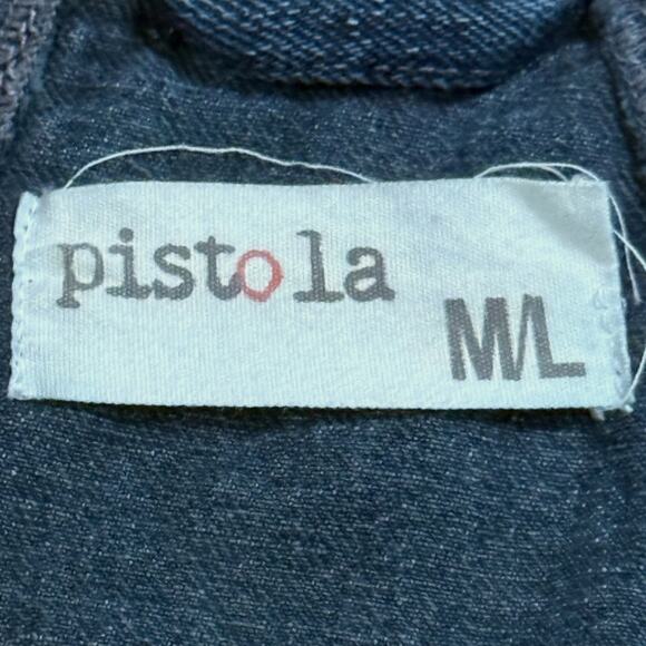Pistola Premium Denim Jacket Mens Dark Wash Blue Distressed Trucker Retro Sz M/L - Picture 5 of 7
